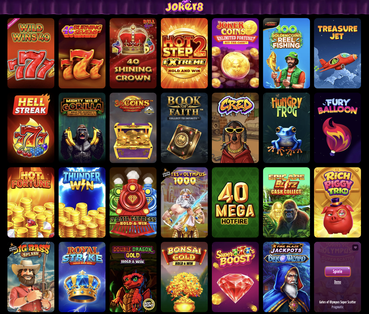 Joker8 Spiele und Slots Lobby